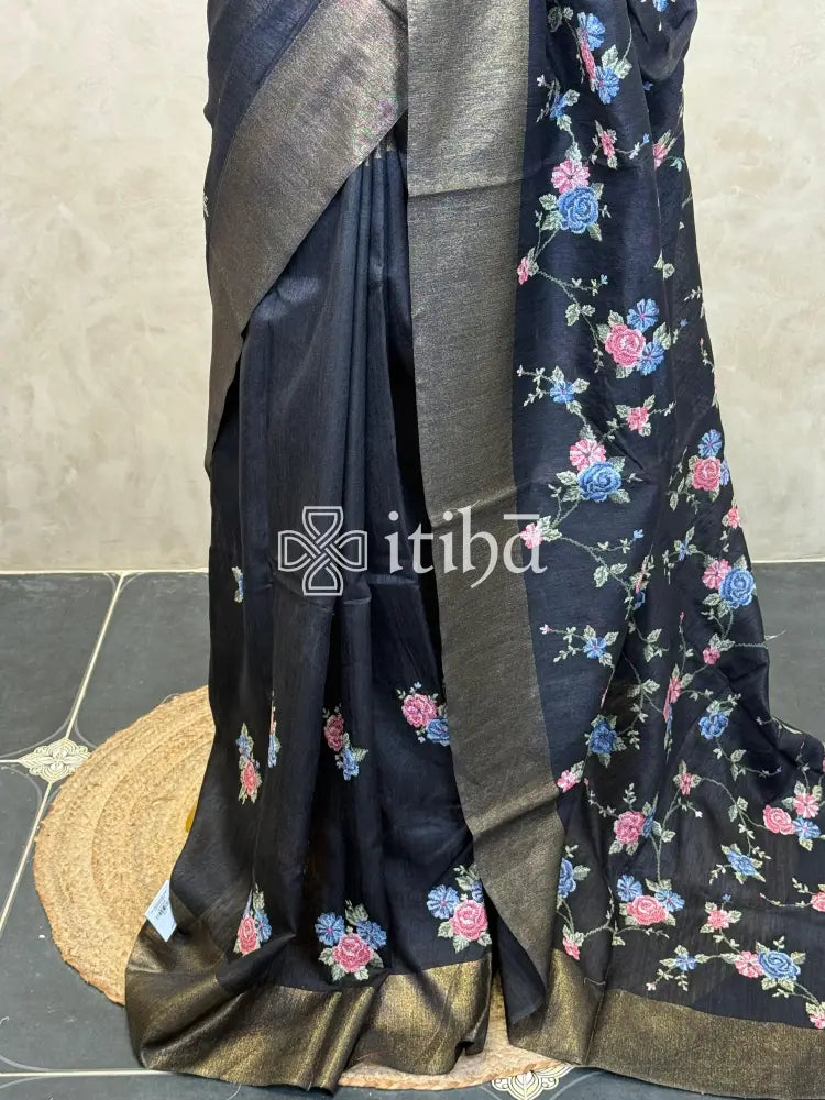 SEMI TUSSAR EMBROIDERY SAREE