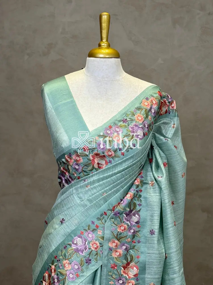 SEMI TUSSAR EMBROIDERY SAREE