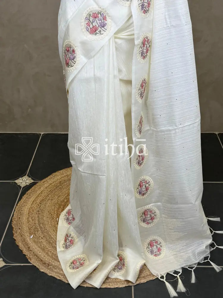 SEMI TUSSAR EMBROIDERY SAREE
