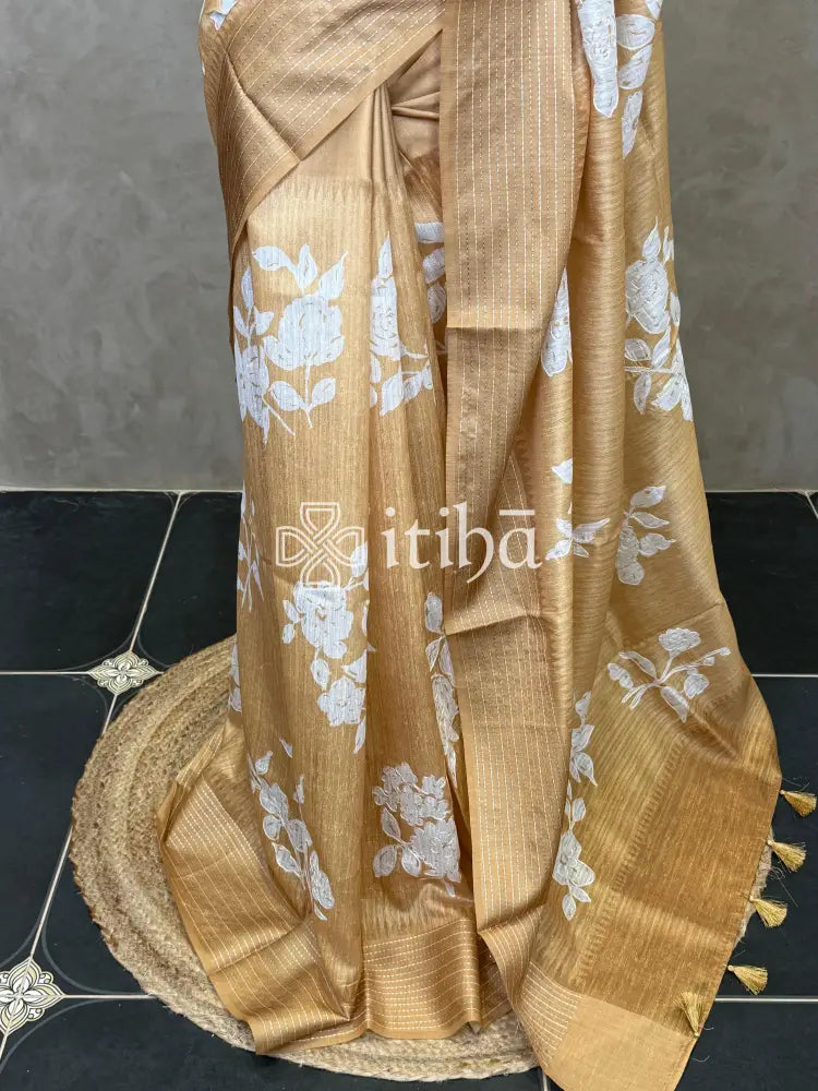 SEMI TUSSAR EMBROIDERY SAREE