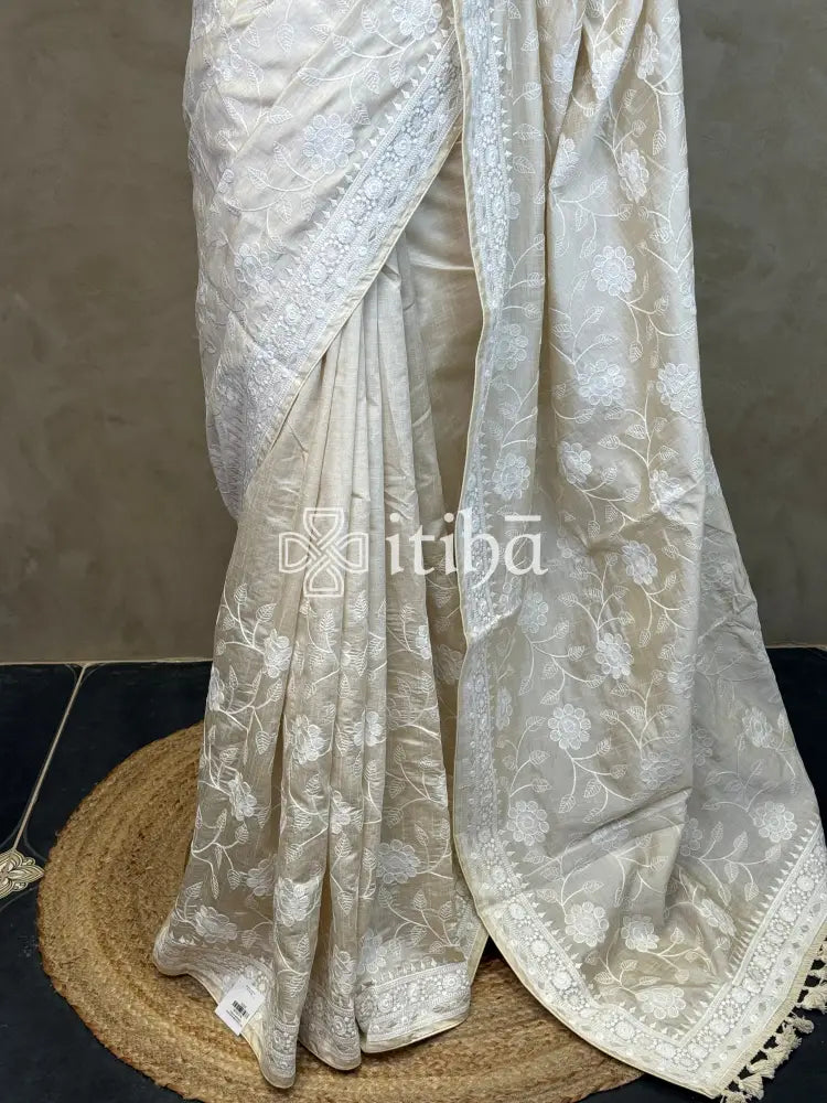 SEMI TUSSAR EMBROIDERY SAREE