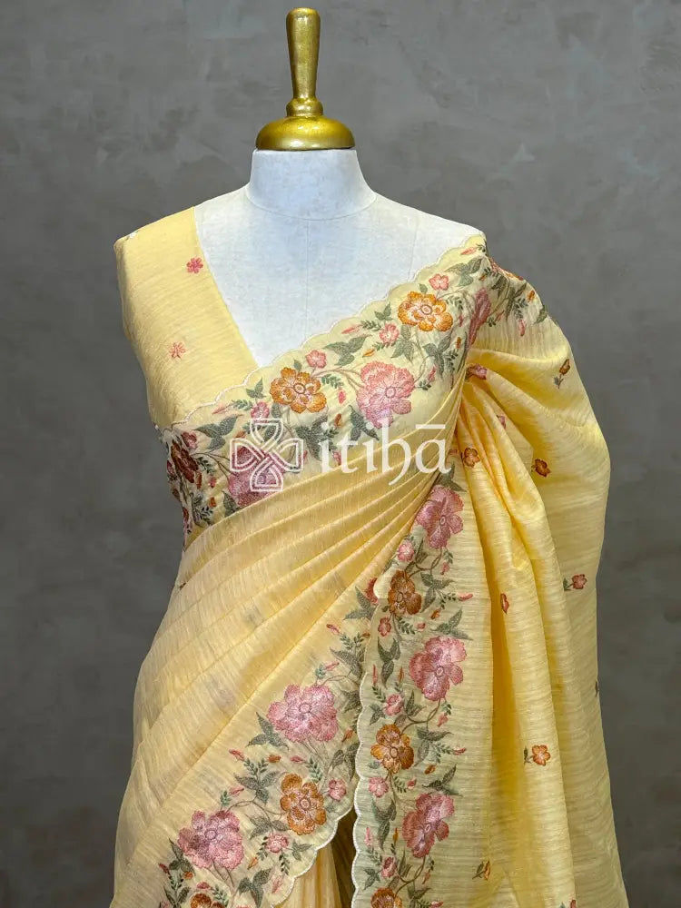 SEMI TUSSAR EMBROIDERY SAREE