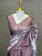 SEMI TUSSAR EMBROIDERY SAREE - dusty mauve