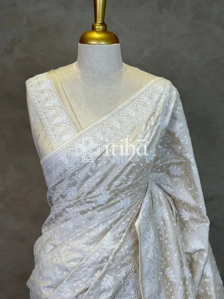 SEMI TUSSAR EMBROIDERY SAREE