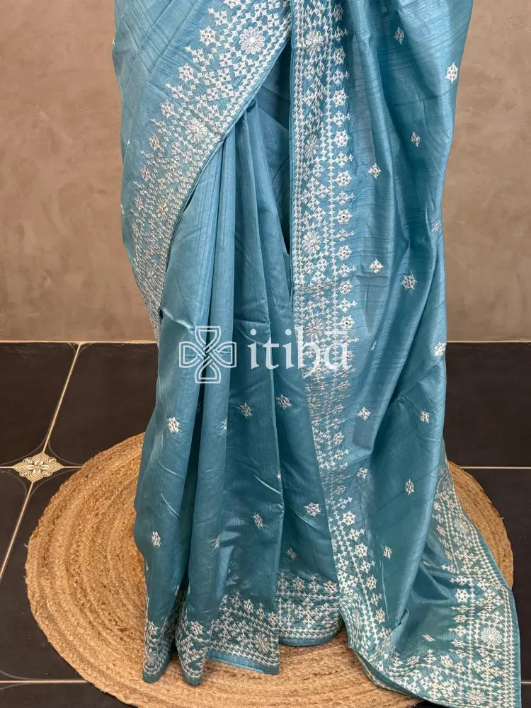 SEMI TUSSAR EMBROIDERY SAREE