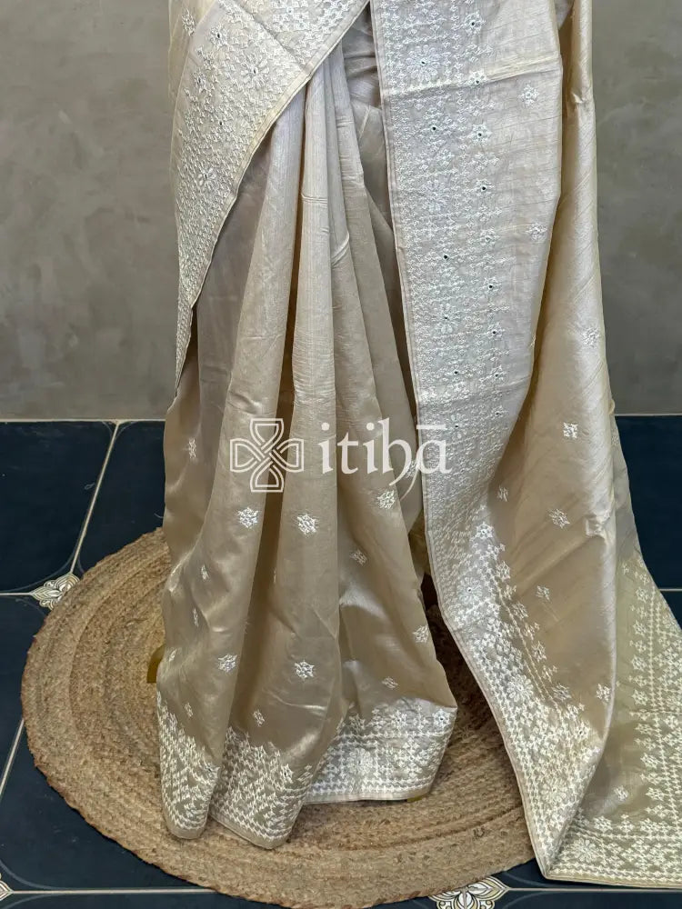 SEMI TUSSAR EMBROIDERY SAREE