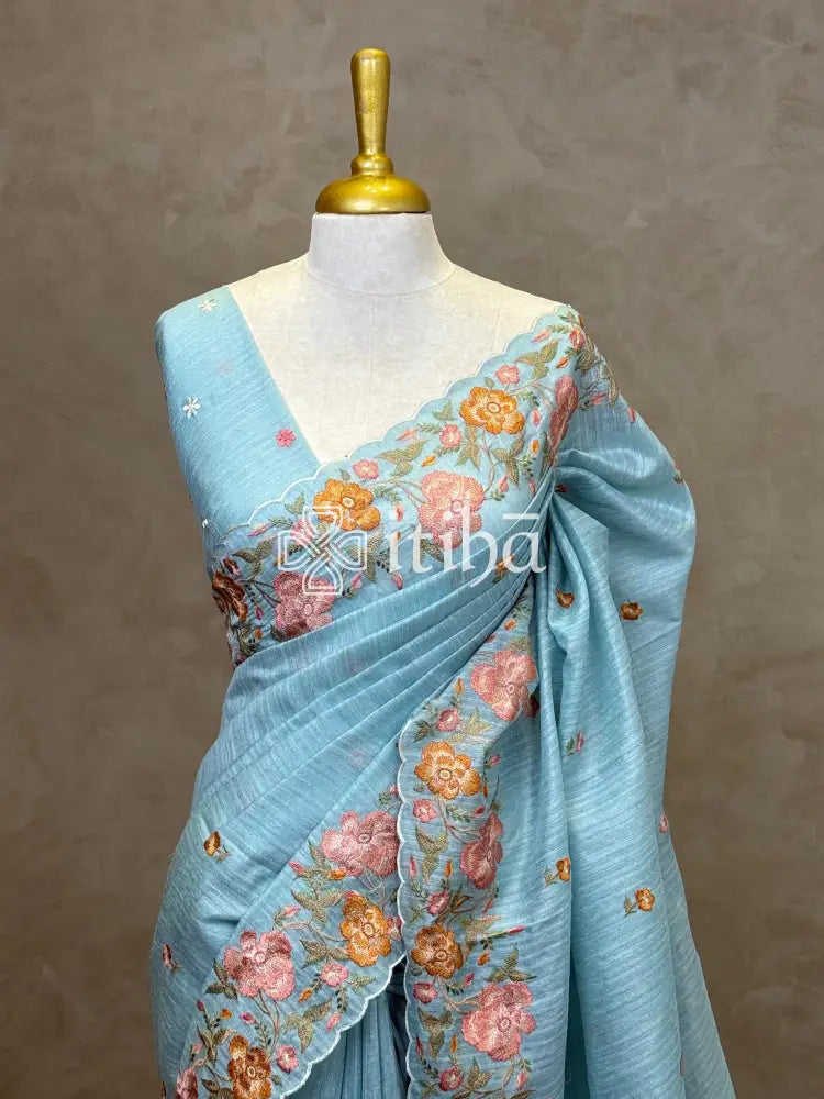 SEMI TUSSAR EMBROIDERY SAREE
