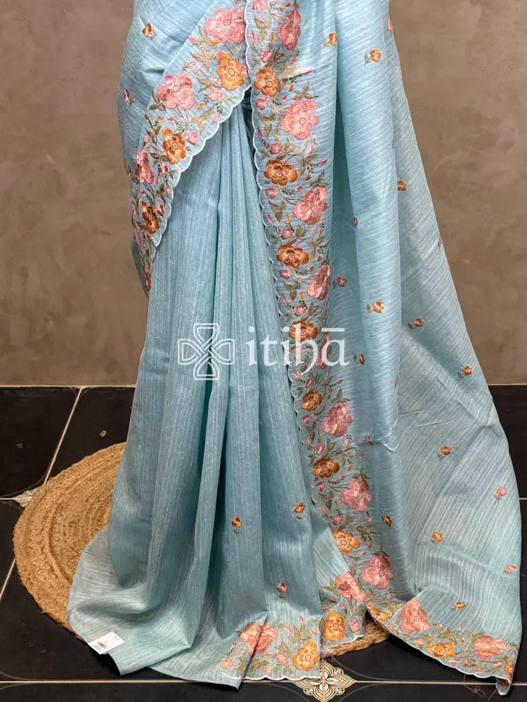 SEMI TUSSAR EMBROIDERY SAREE