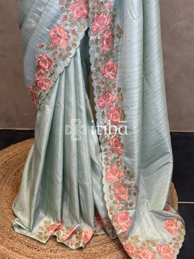 SEMI TUSSAR EMBROIDERY SAREE