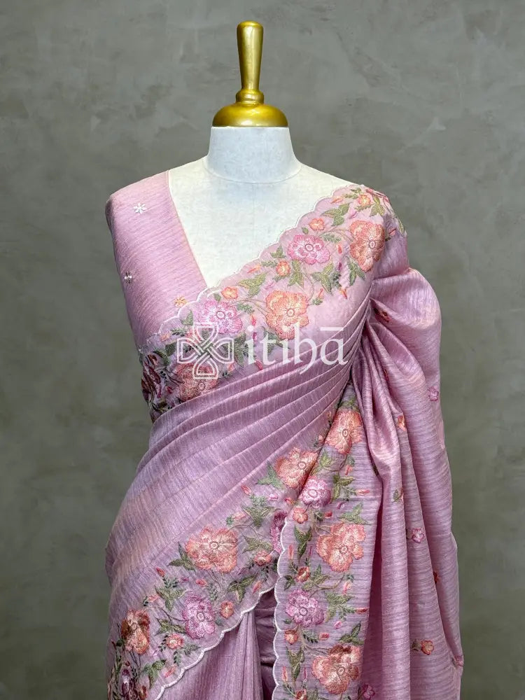 SEMI TUSSAR EMBROIDERY SAREE