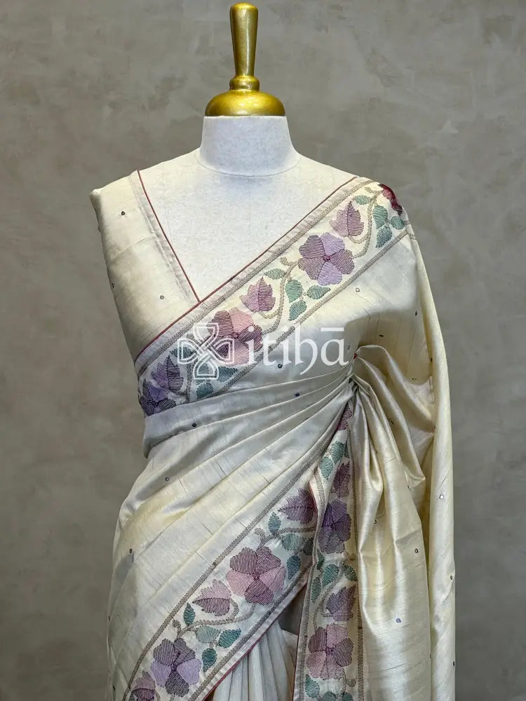 SEMI TUSSAR EMBROIDERY SAREE