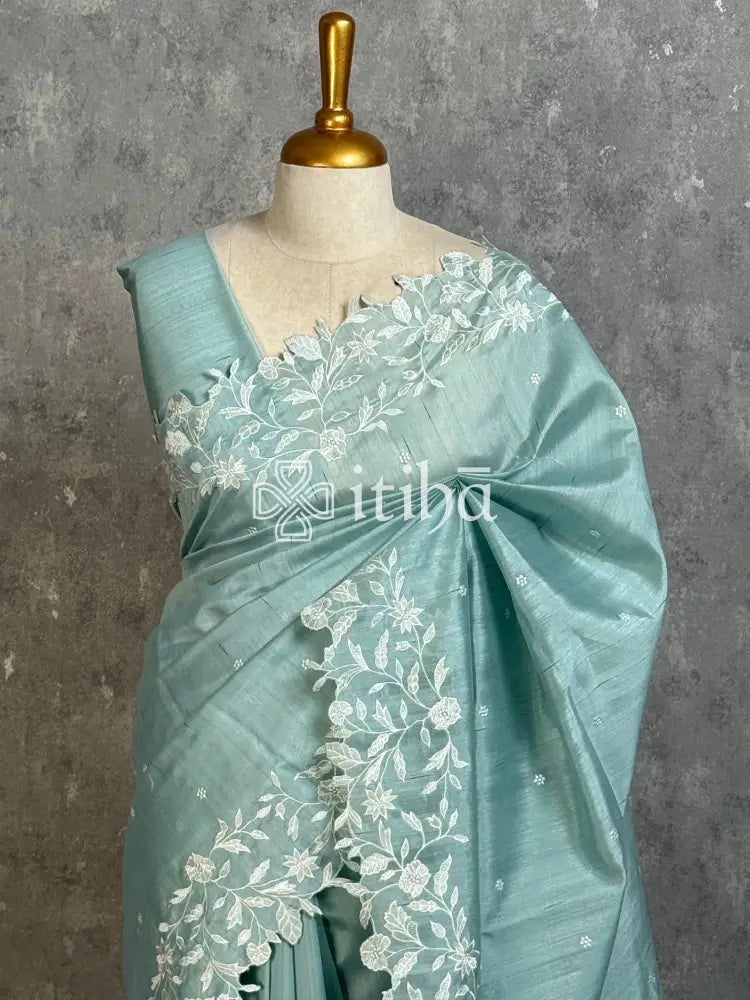SEMI TUSSAR EMBROIDERY SAREE