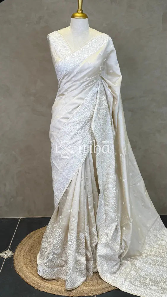 SEMI TUSSAR EMBROIDERY SAREE