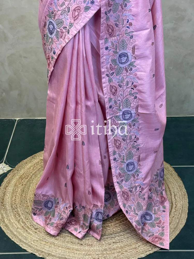 SEMI TUSSAR EMBROIDERY SAREE