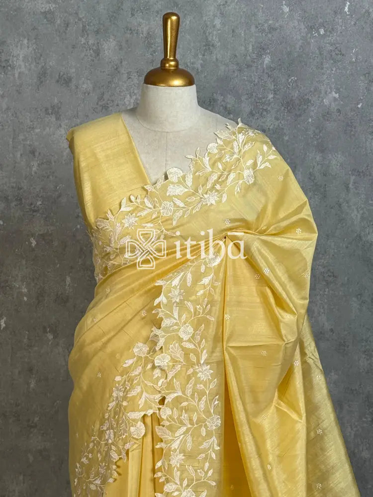SEMI TUSSAR EMBROIDERY SAREE