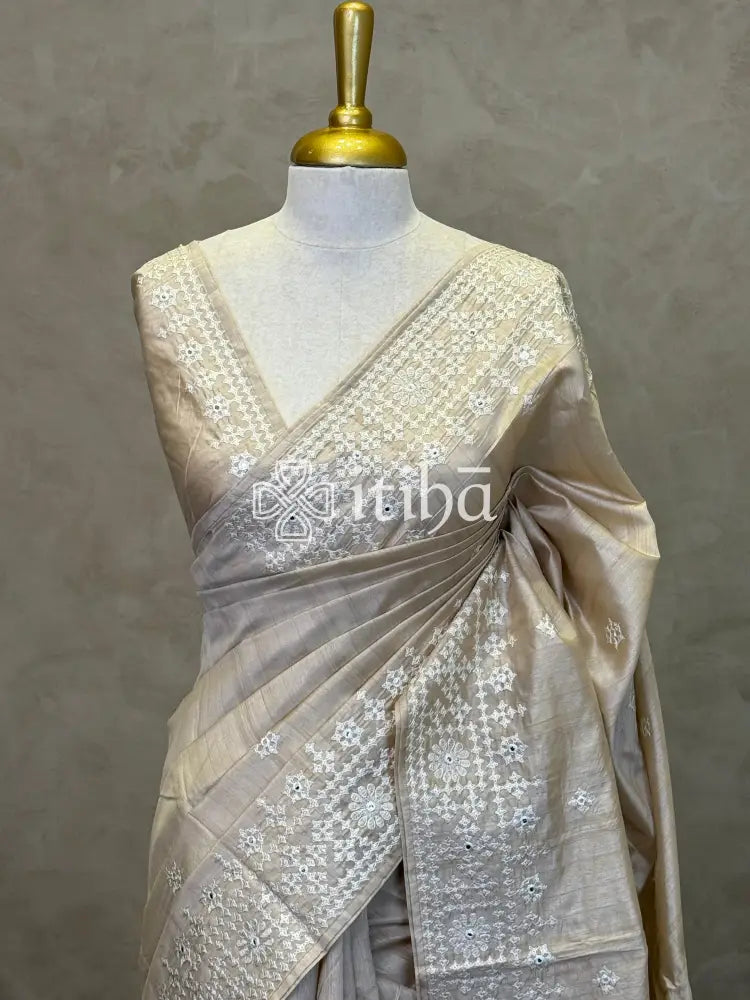 SEMI TUSSAR EMBROIDERY SAREE