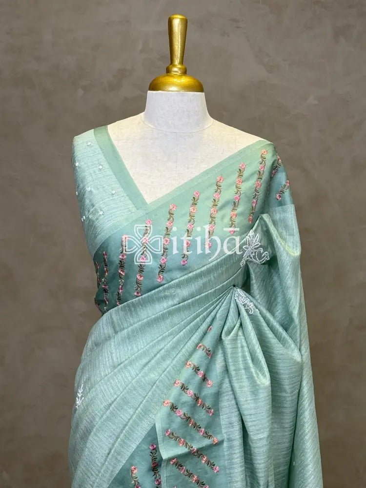 SEMI TUSSAR EMBROIDERY SAREE