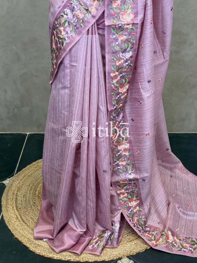 SEMI TUSSAR EMBROIDERY SAREE