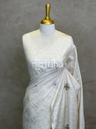 SEMI TUSSAR EMBROIDERY SAREE - olive green