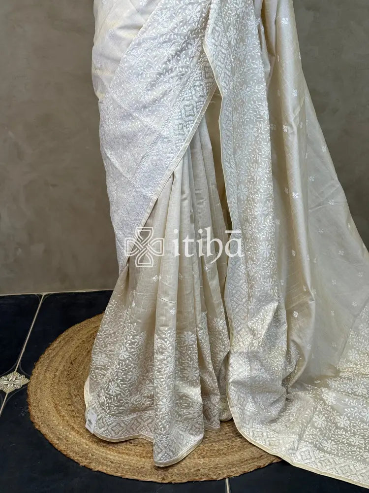 SEMI TUSSAR EMBROIDERY SAREE