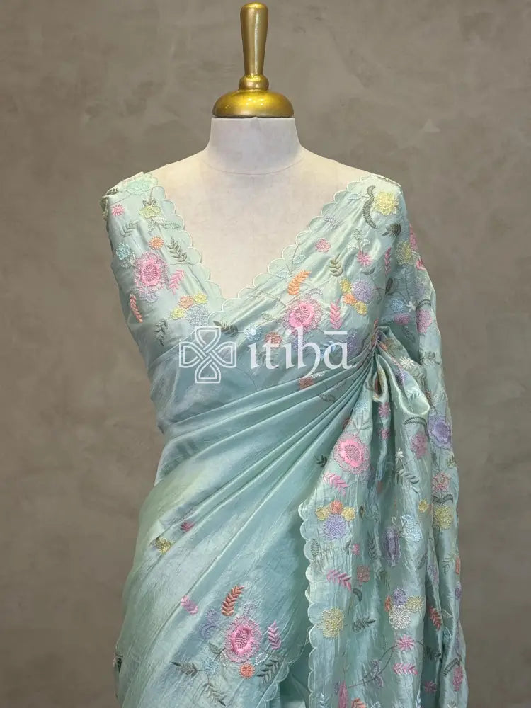 SEMI TUSSAR EMBROIDERY SAREE