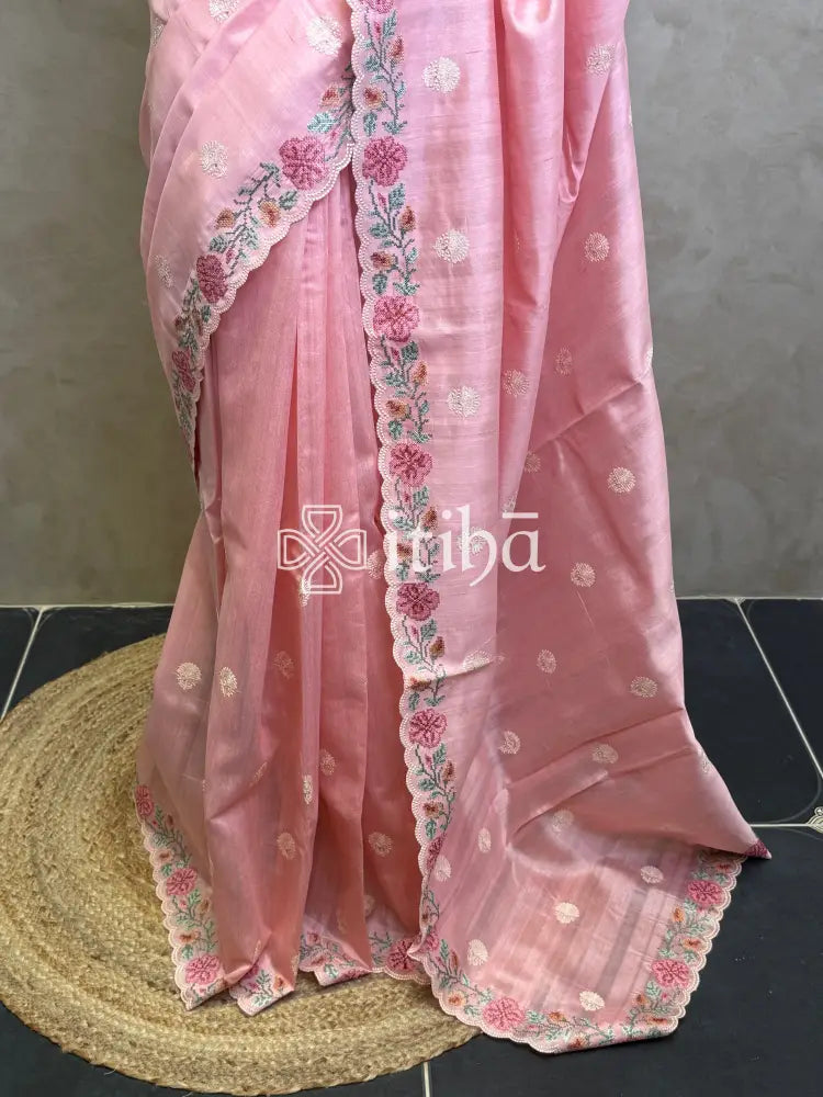 SEMI TUSSAR EMBROIDERY SAREE