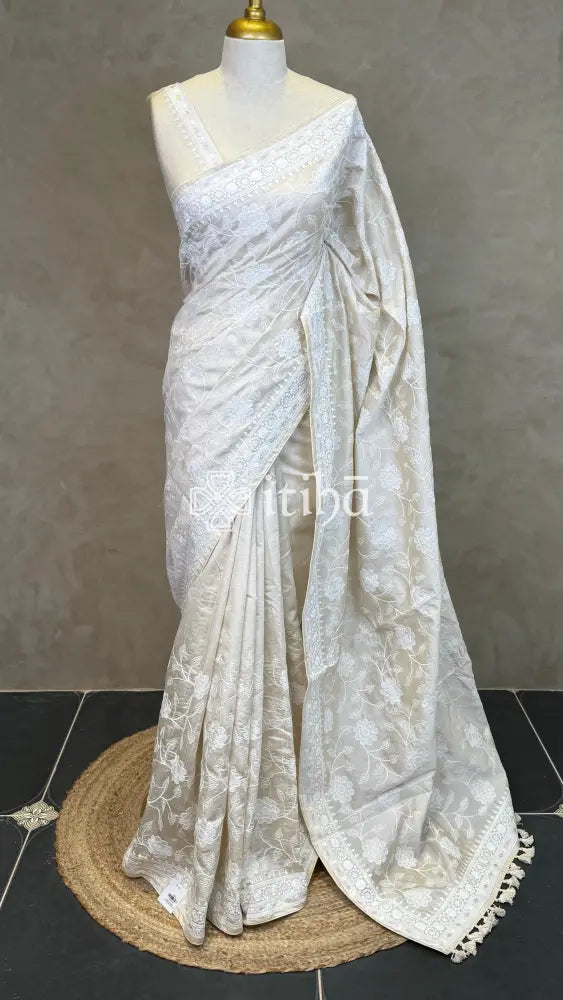 SEMI TUSSAR EMBROIDERY SAREE