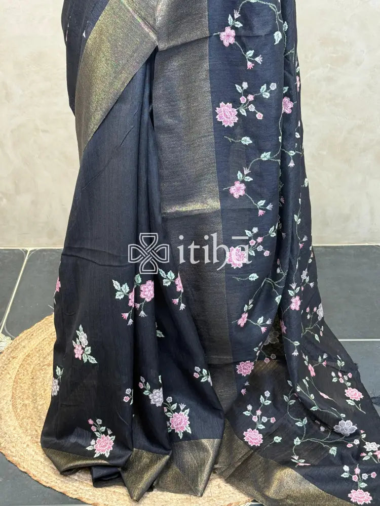 SEMI TUSSAR EMBROIDERY SAREE