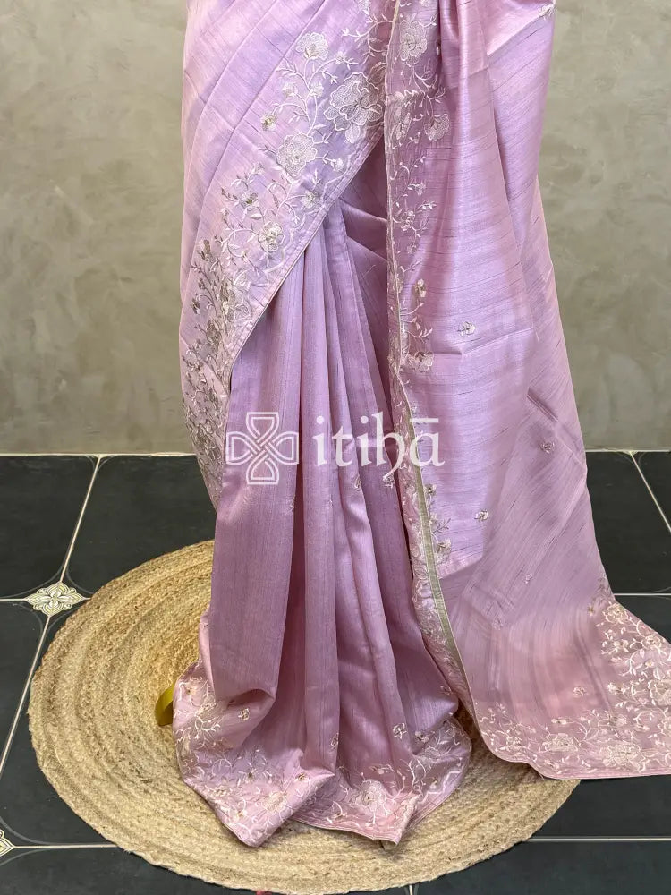 SEMI TUSSAR EMBROIDERY SAREE