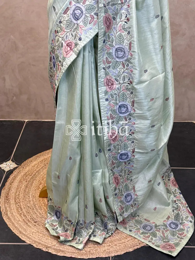 SEMI TUSSAR EMBROIDERY SAREE