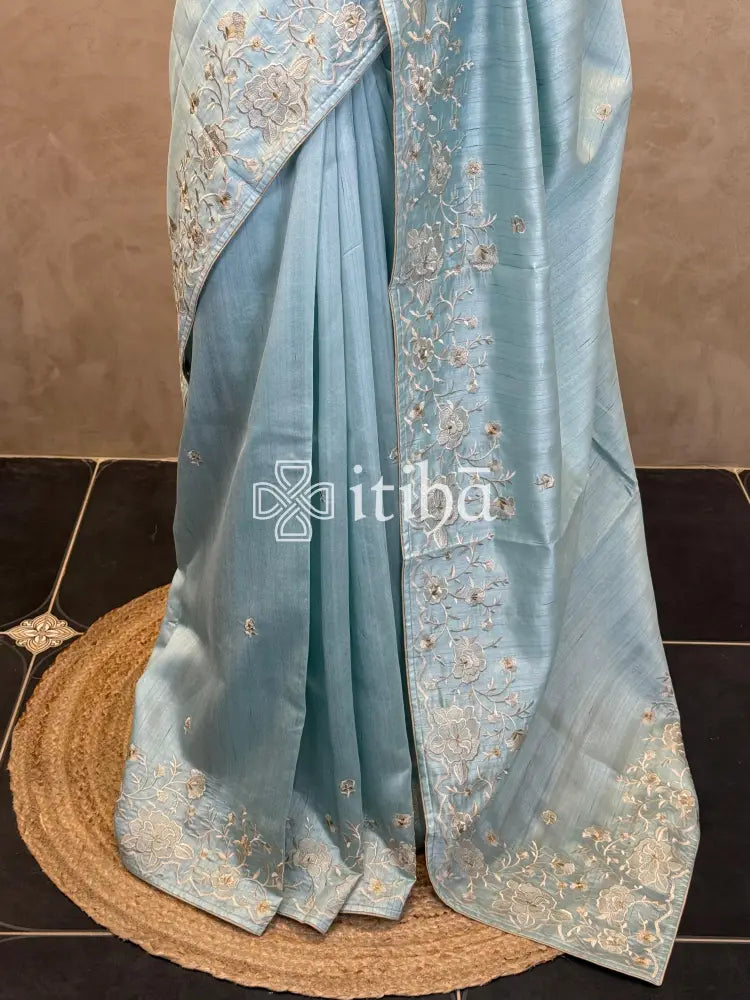 SEMI TUSSAR EMBROIDERY SAREE