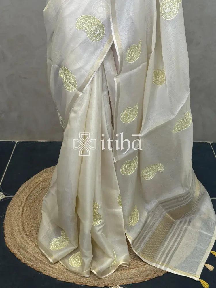 SEMI TUSSAR EMBROIDERY SAREE