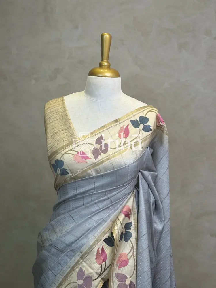 SEMI TUSSAR EMBROIDERY SAREE