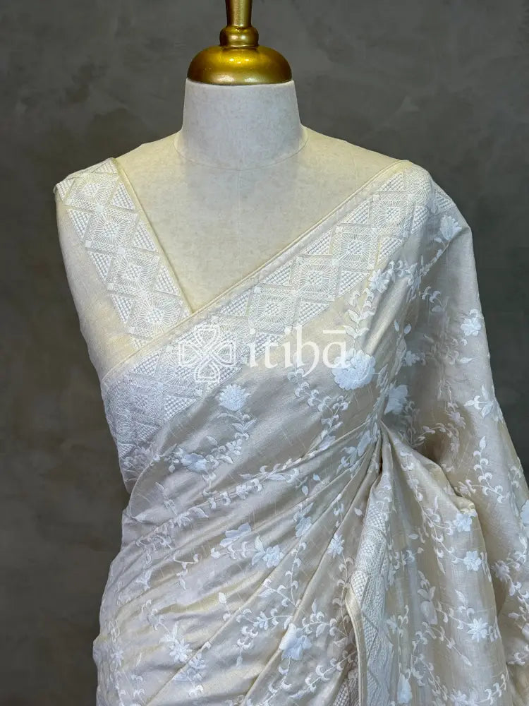 SEMI TUSSAR EMBROIDERY SAREE