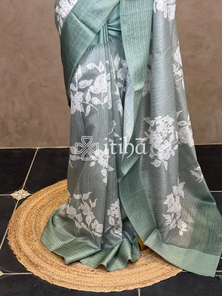 SEMI TUSSAR EMBROIDERY SAREE