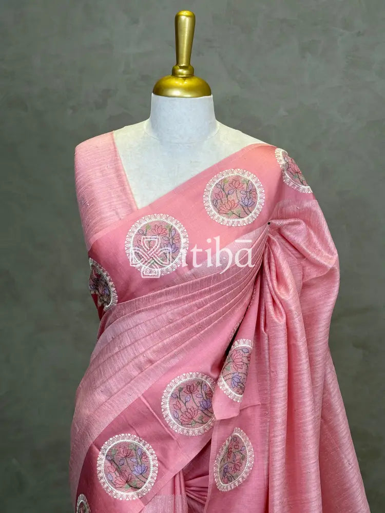 SEMI TUSSAR EMBROIDERY SAREE