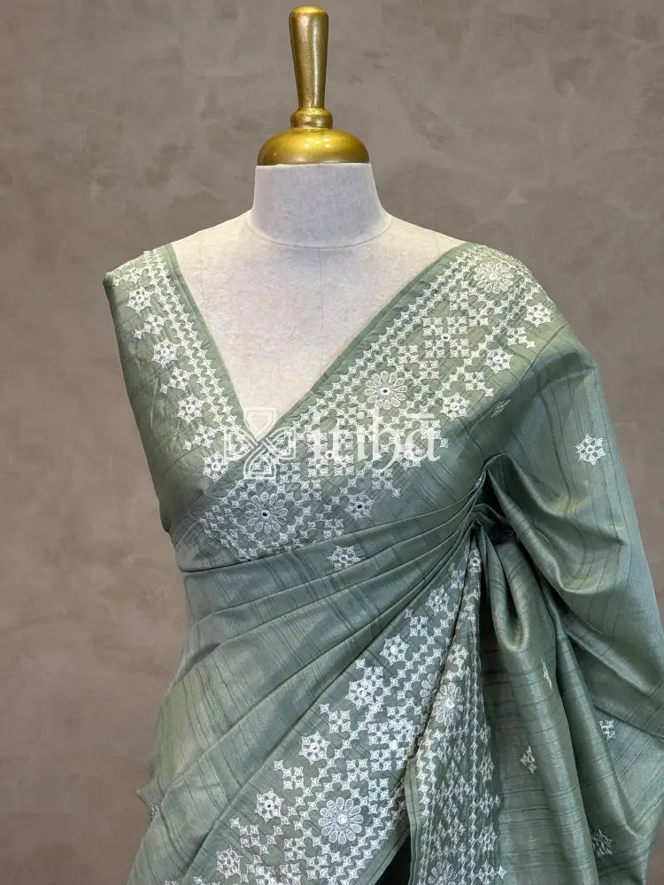 SEMI TUSSAR EMBROIDERY SAREE