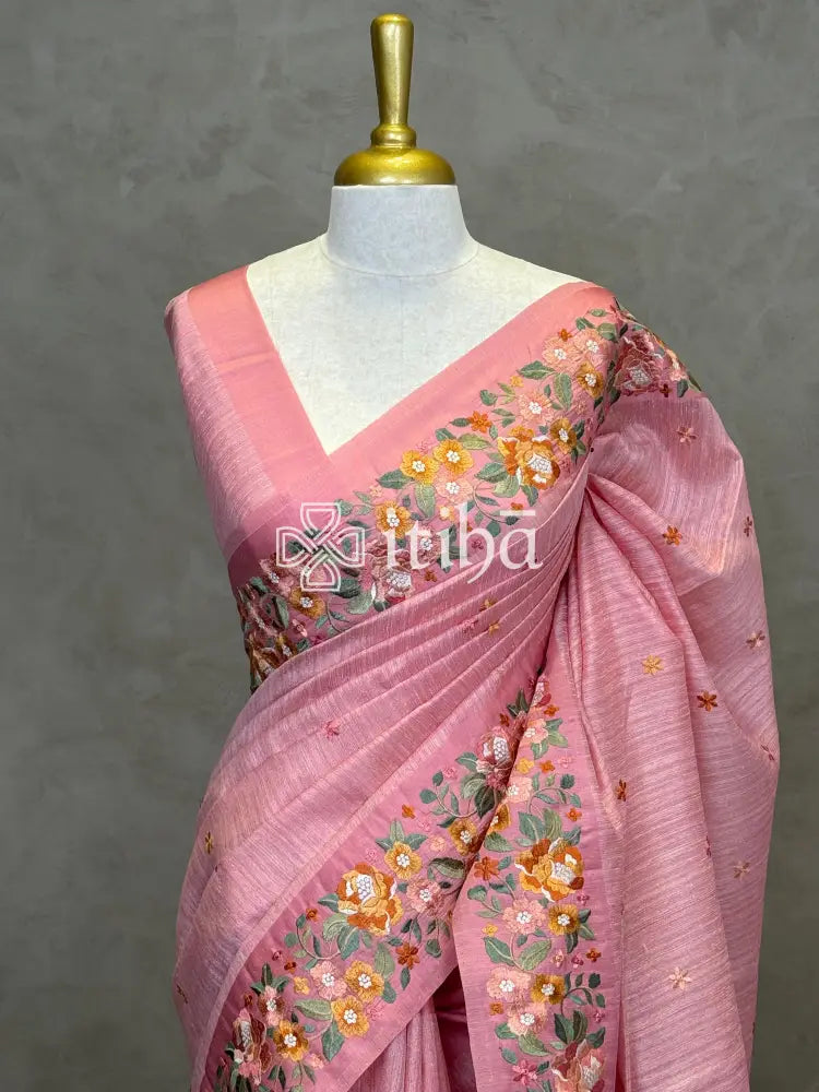 SEMI TUSSAR EMBROIDERY SAREE