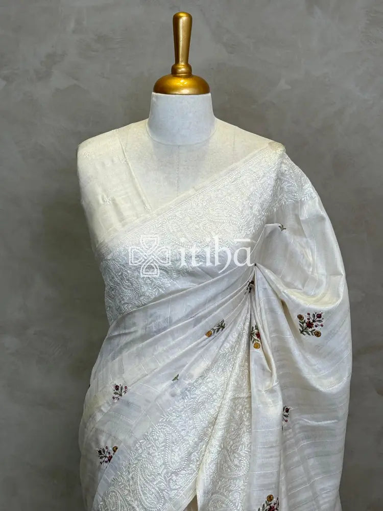 SEMI TUSSAR EMBROIDERY SAREE