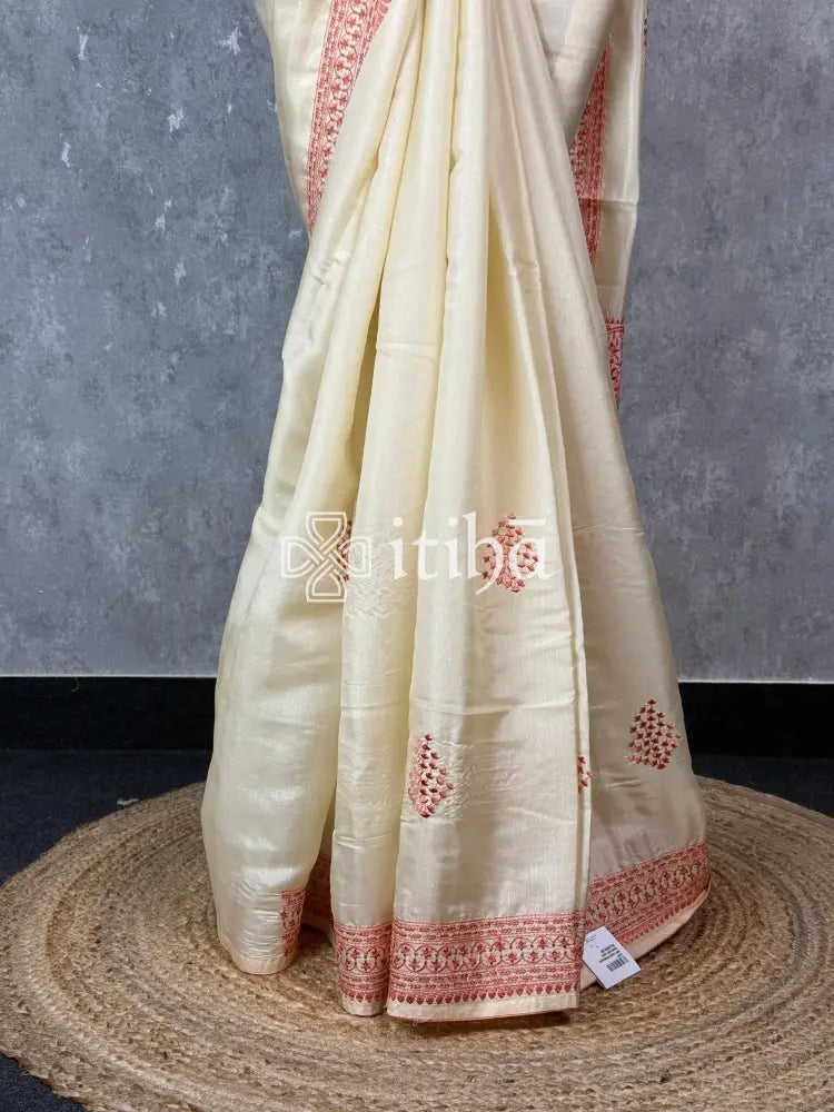 SEMI TUSSAR EMBROIDERY SAREE