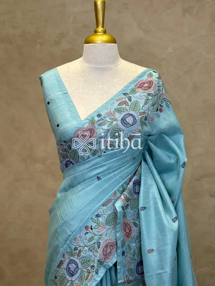 SEMI TUSSAR EMBROIDERY SAREE