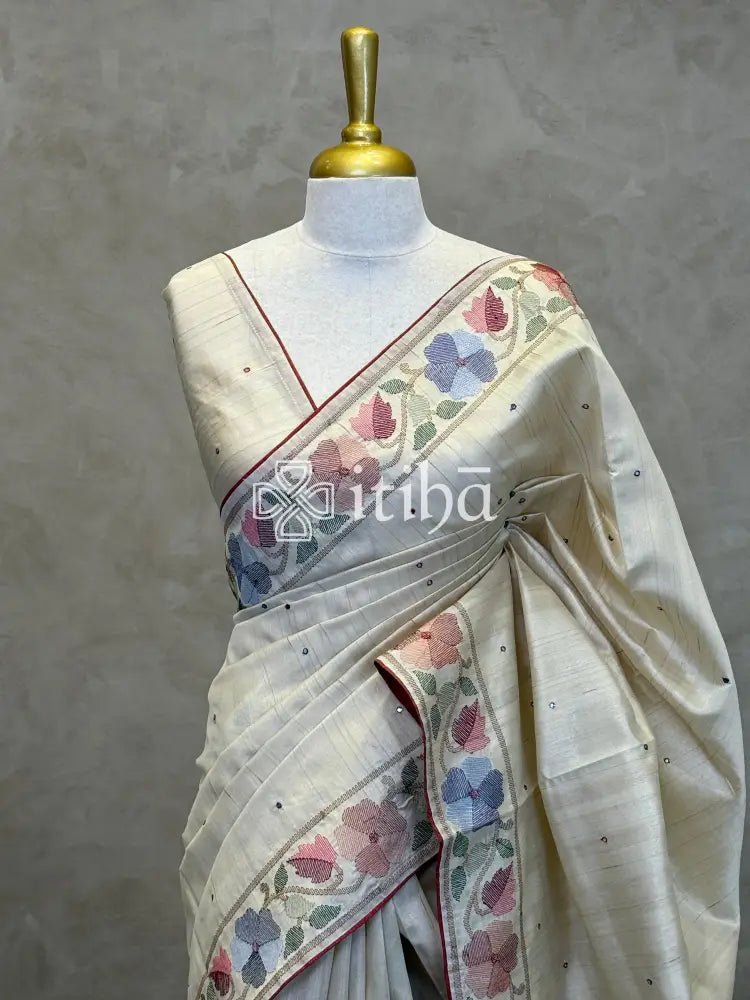 SEMI TUSSAR EMBROIDERY SAREE