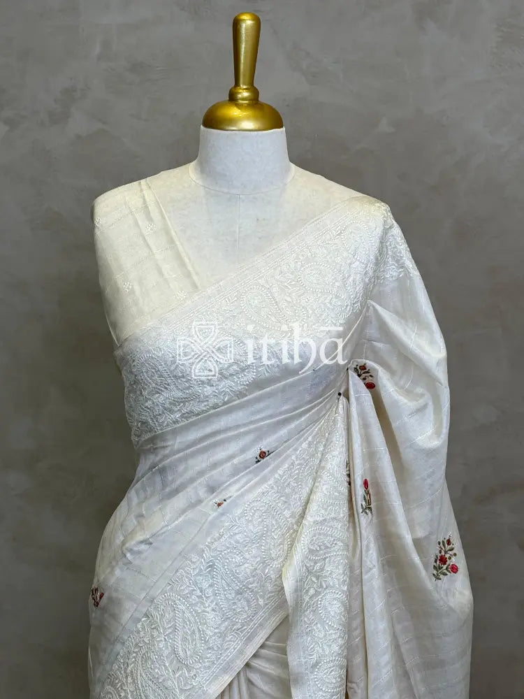 SEMI TUSSAR EMBROIDERY SAREE