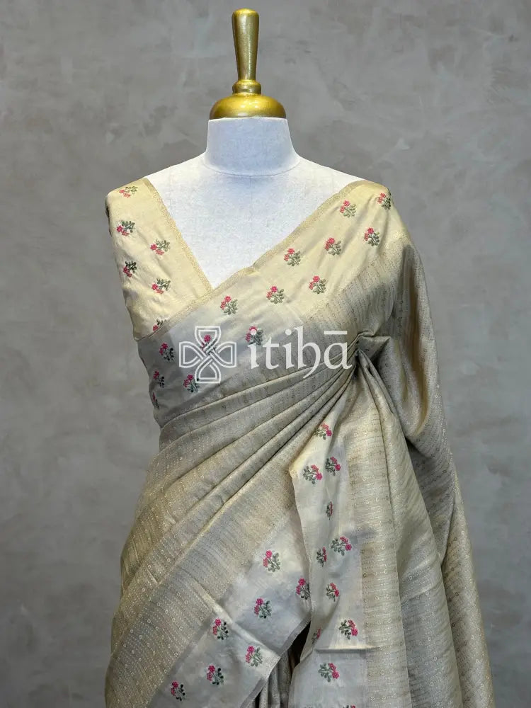 SEMI TUSSAR EMBROIDERY SAREE