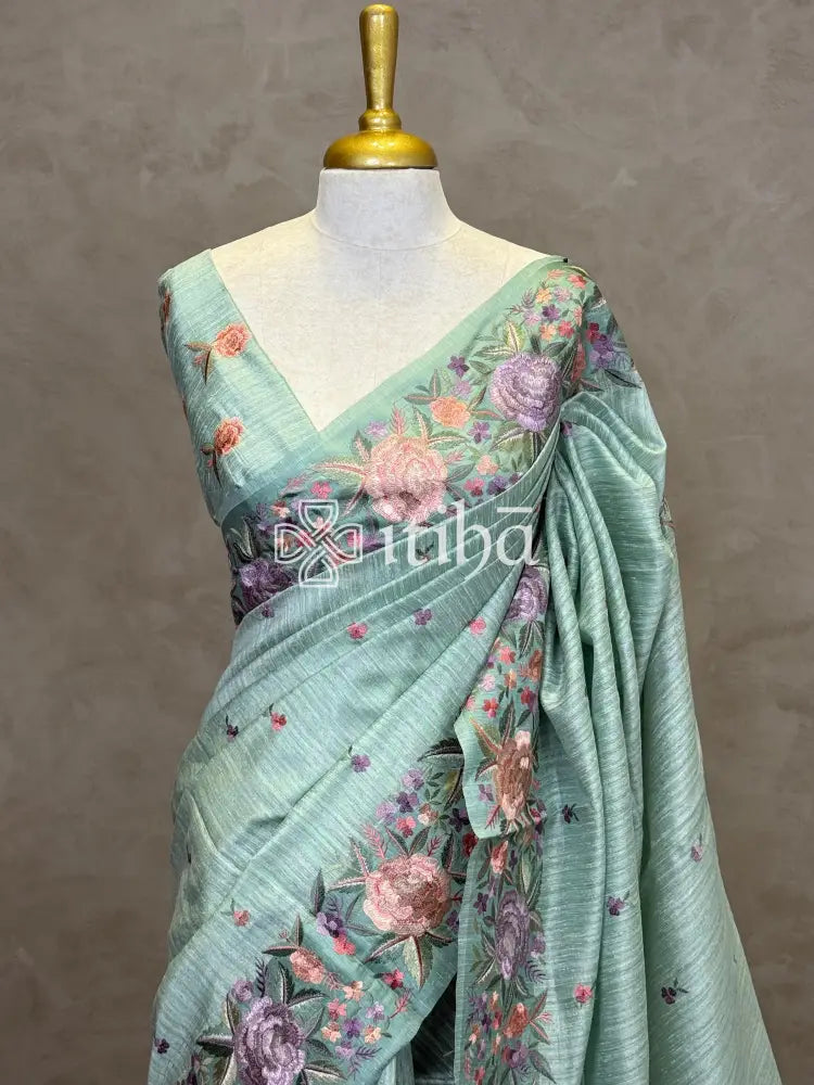 SEMI TUSSAR EMBROIDERY SAREE