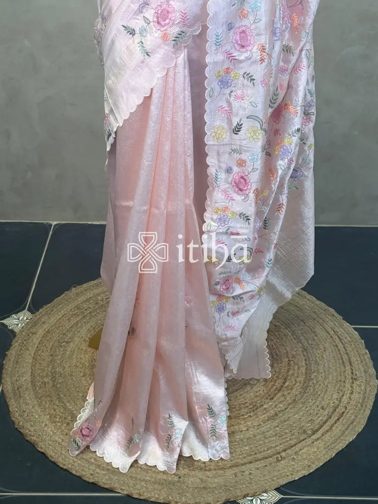SEMI TUSSAR EMBROIDERY SAREE