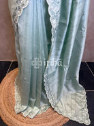 SEMI TUSSAR EMBROIDERY SAREE - PASTEL SAGE GREEN