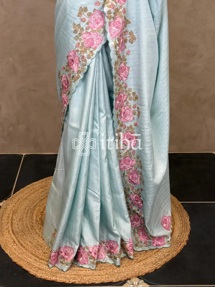 SEMI TUSSAR EMBROIDERY SAREE