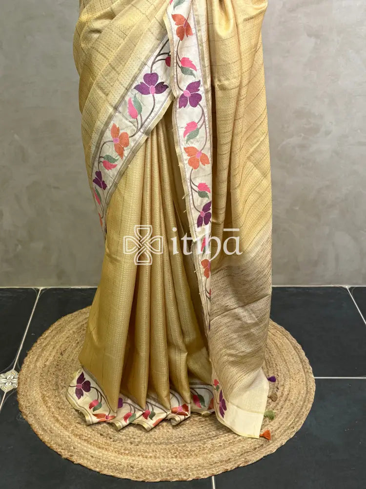 SEMI TUSSAR EMBROIDERY SAREE
