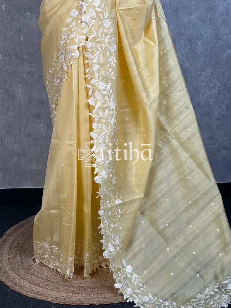 SEMI TUSSAR EMBROIDERY SAREE
